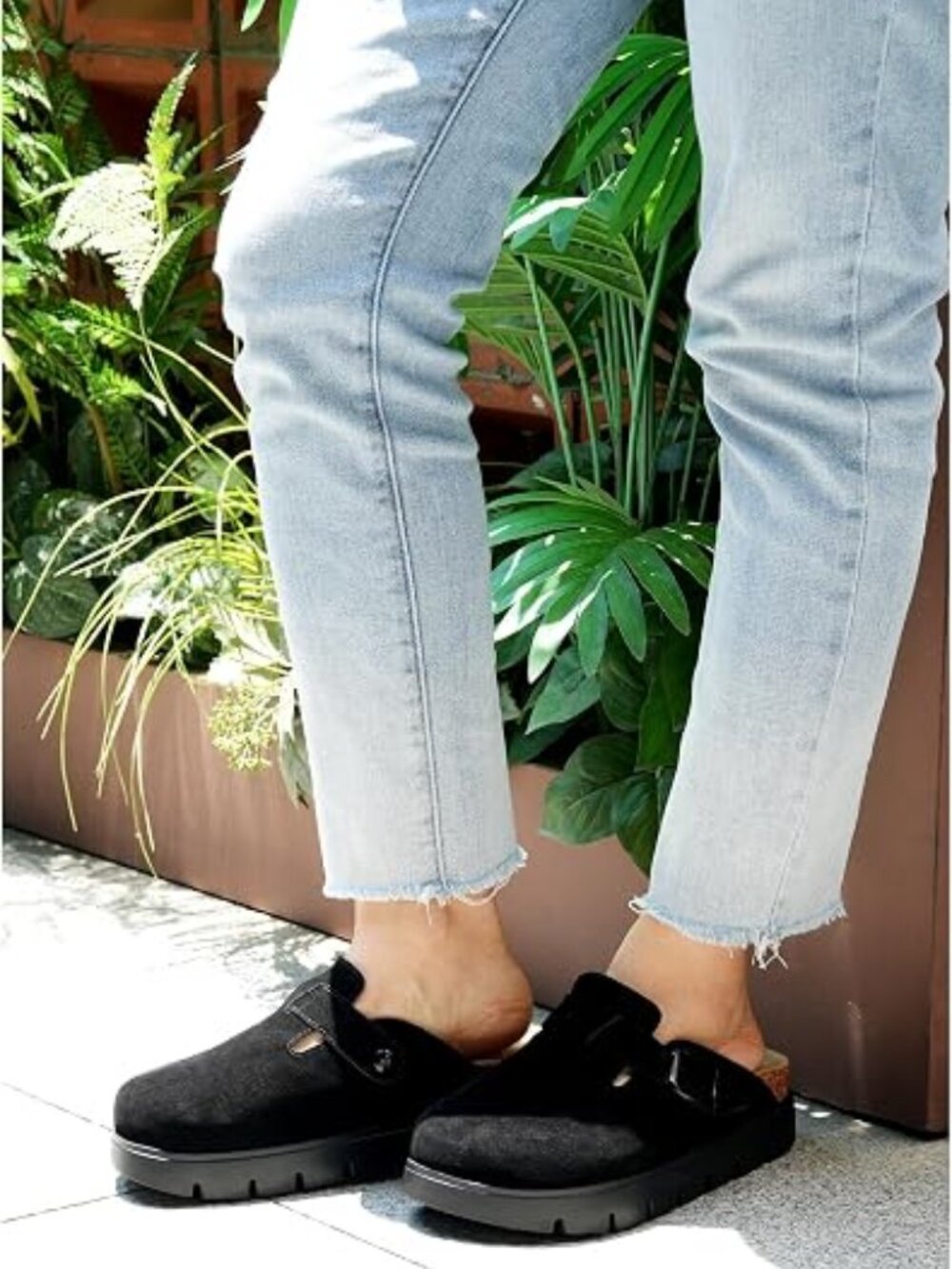Genuine Suede Clogs for Women Platform Shoes，Leather Comfort Potato Shoes Chunky